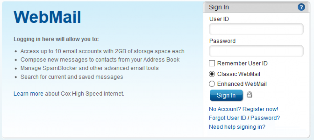 Вебмейл. Cox web.