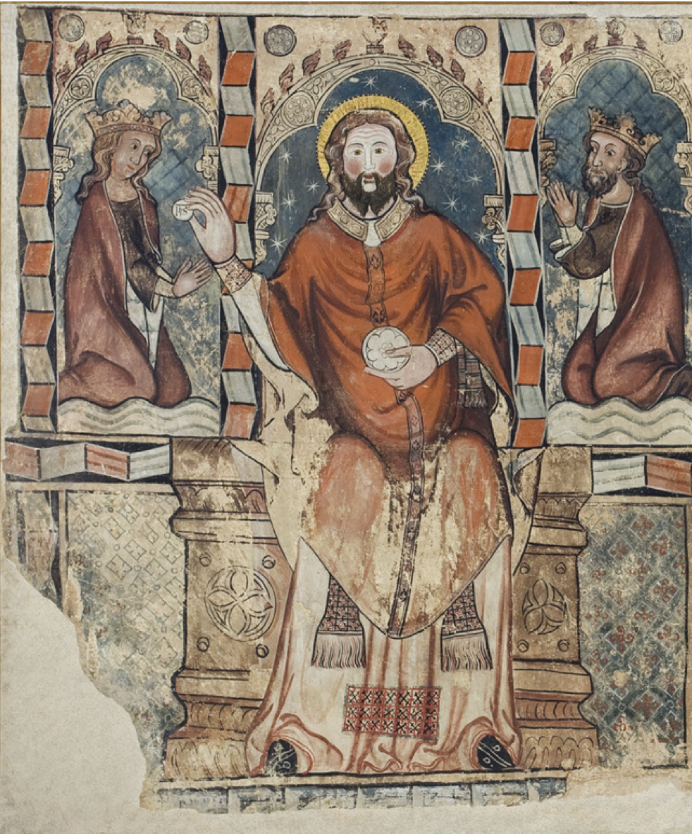 Fragment del retaule de pintura mural 'La comunió dels reis d'Aragó', on es veu la reina Sibil·la, i que forma part del fons del Museu de Saragossa. / José Garrido. NIG de l'obra 09187 (autor anònim).